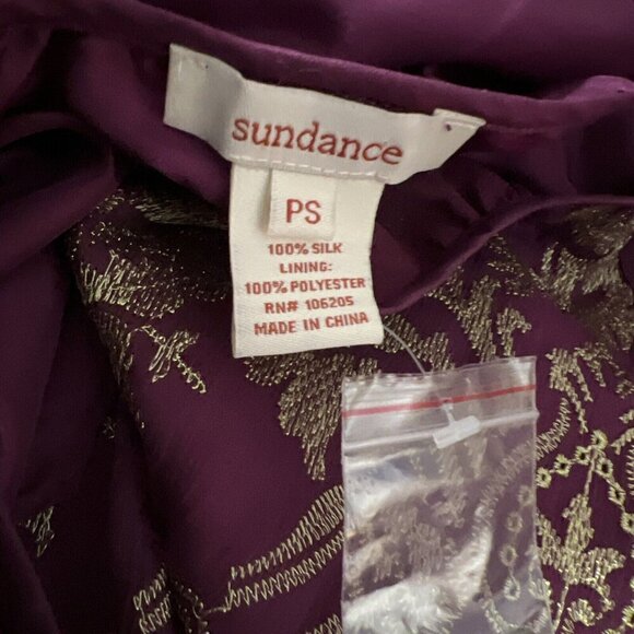 Sundance PS Purple Silk Peasant Blouse Tunic gold Floral Embroidered - Picture 3 of 6
